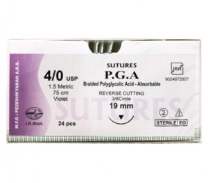 نخ بخیه جذبی PGA (پلی گلایکولیک اسید)  4/0  سوچرز 24 عددی- Sutures